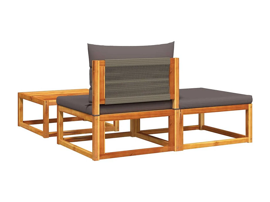 Salon de jardin avec coussins 3 pcs bois massif d'acacia