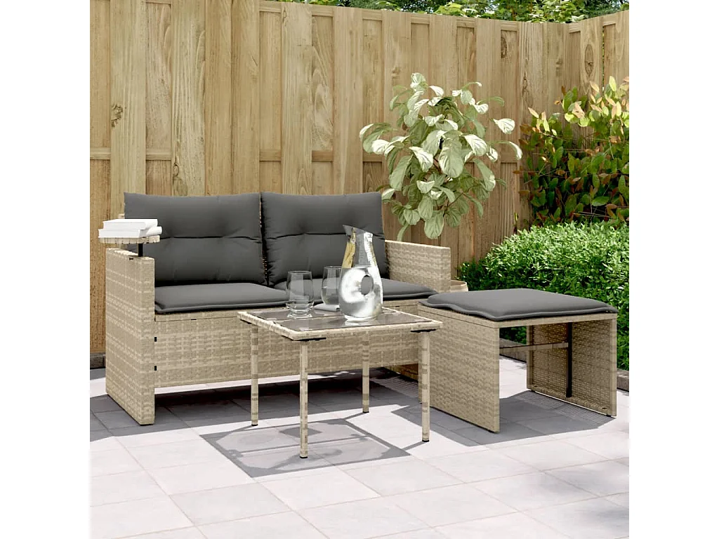 Salon de jardin avec coussins 3 pcs gris clair résine tressée