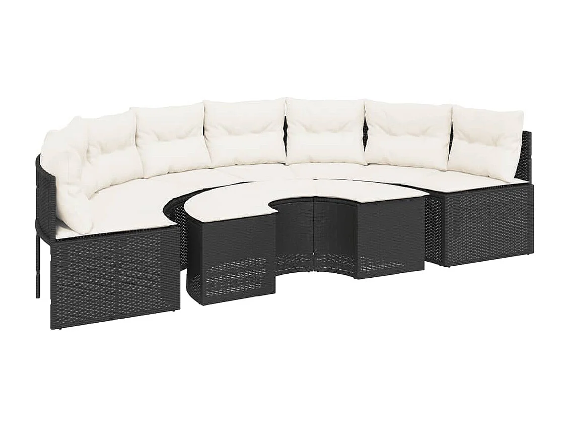 Salon de jardin 2 pcs demi-rond noir résine tressée