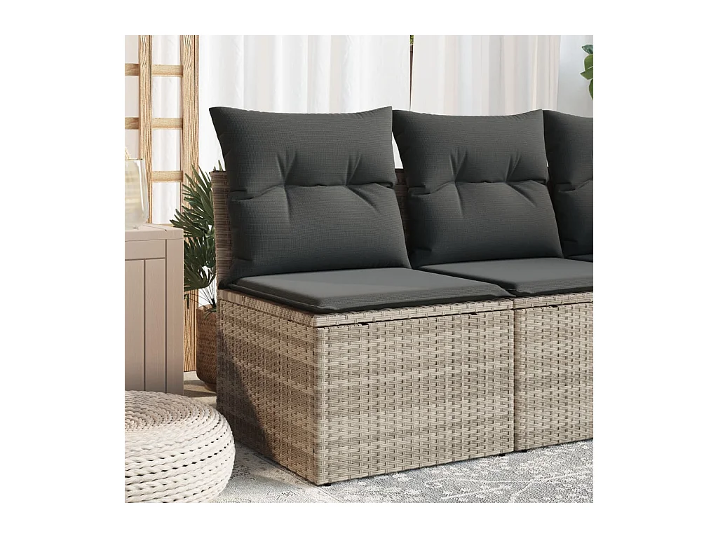 Sedia da giardino senza braccioli con cuscini in rattan grigio chiaro