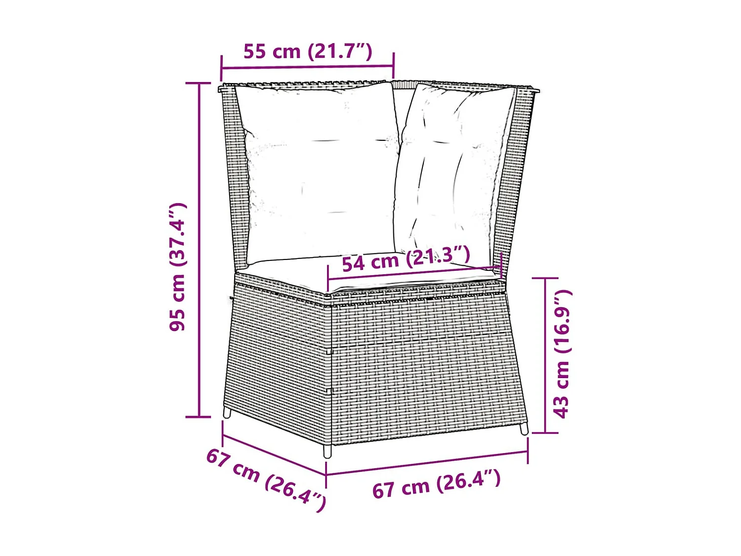 Canapé d'angle de jardin avec coussins gris résine tressée