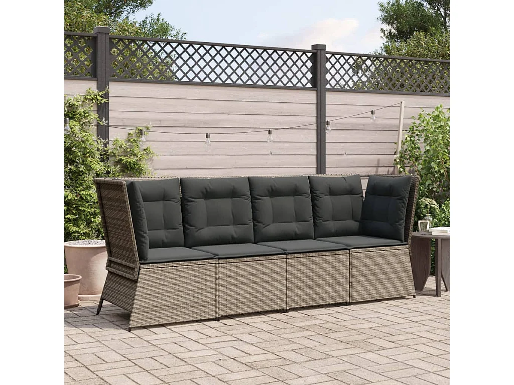 Canapé d'angle de jardin avec coussins gris résine tressée
