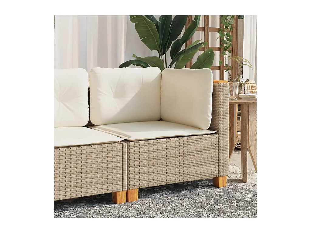 Canapé d'angle de jardin avec coussins beige résine tressée