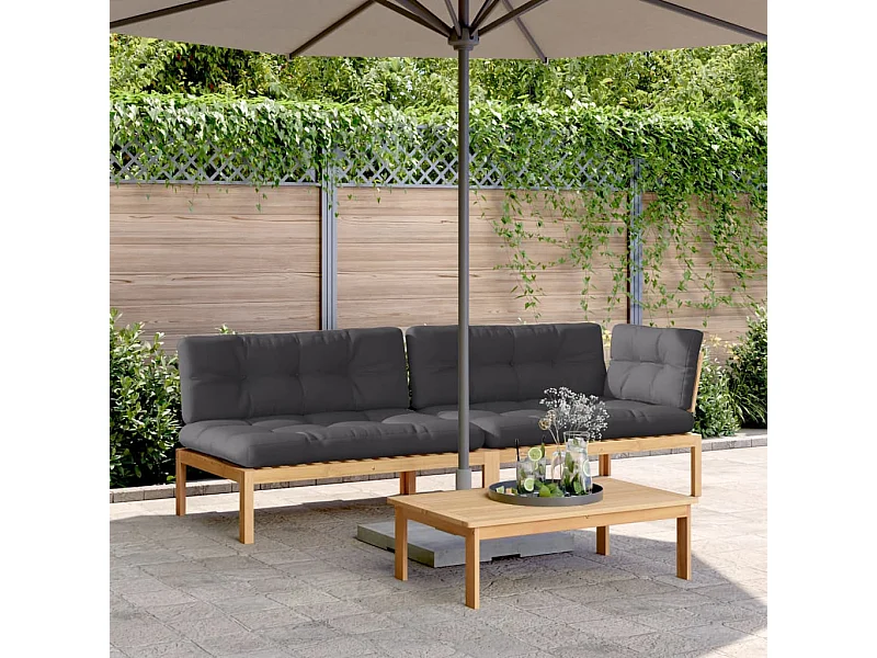 Garten-Palettenlounge mit Kissen aus massivem Akazienholz, 3 Stück