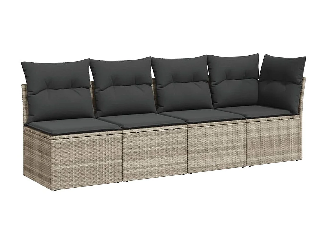 Canapé de jardin et coussins 4 places gris clair résine tressée