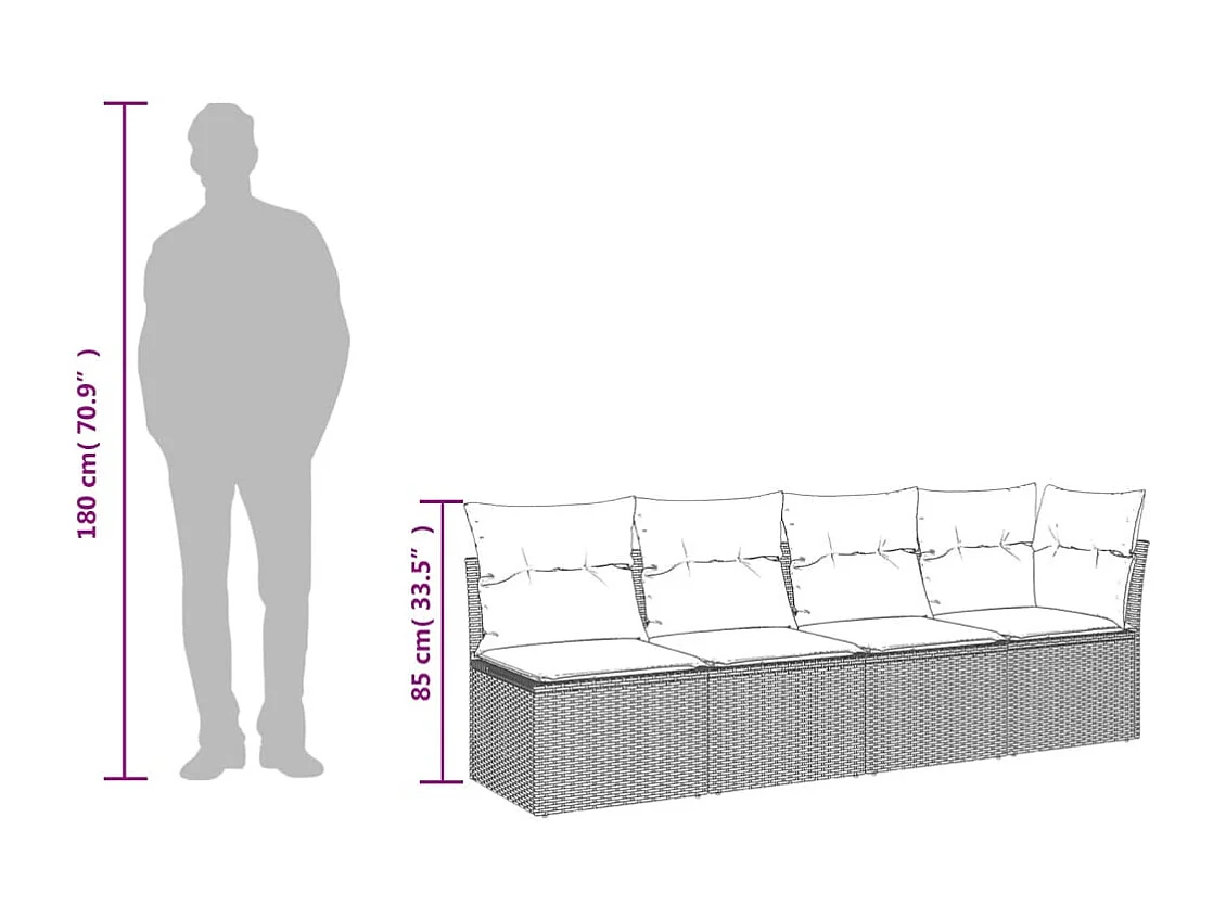 Canapé de jardin et coussins 4 places gris clair résine tressée