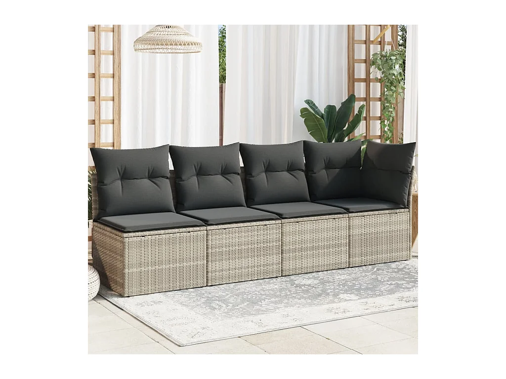 Divano da giardino e cuscini 4 posti in resina intrecciata grigio chiaro