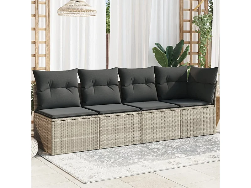 Divano da giardino e cuscini 4 posti in resina intrecciata grigio chiaro
