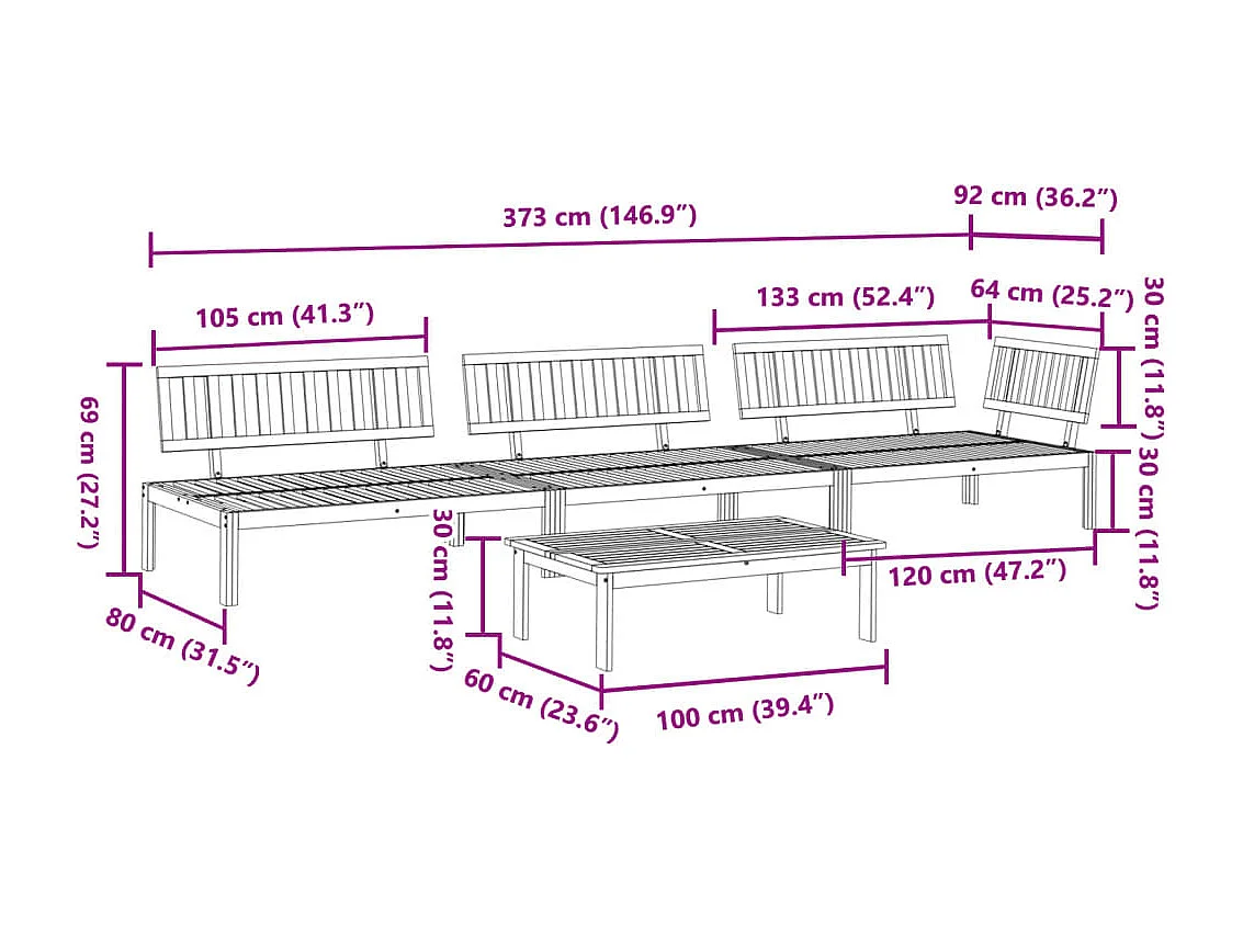Salon palette de jardin 4 pcs bois d'acacia massif