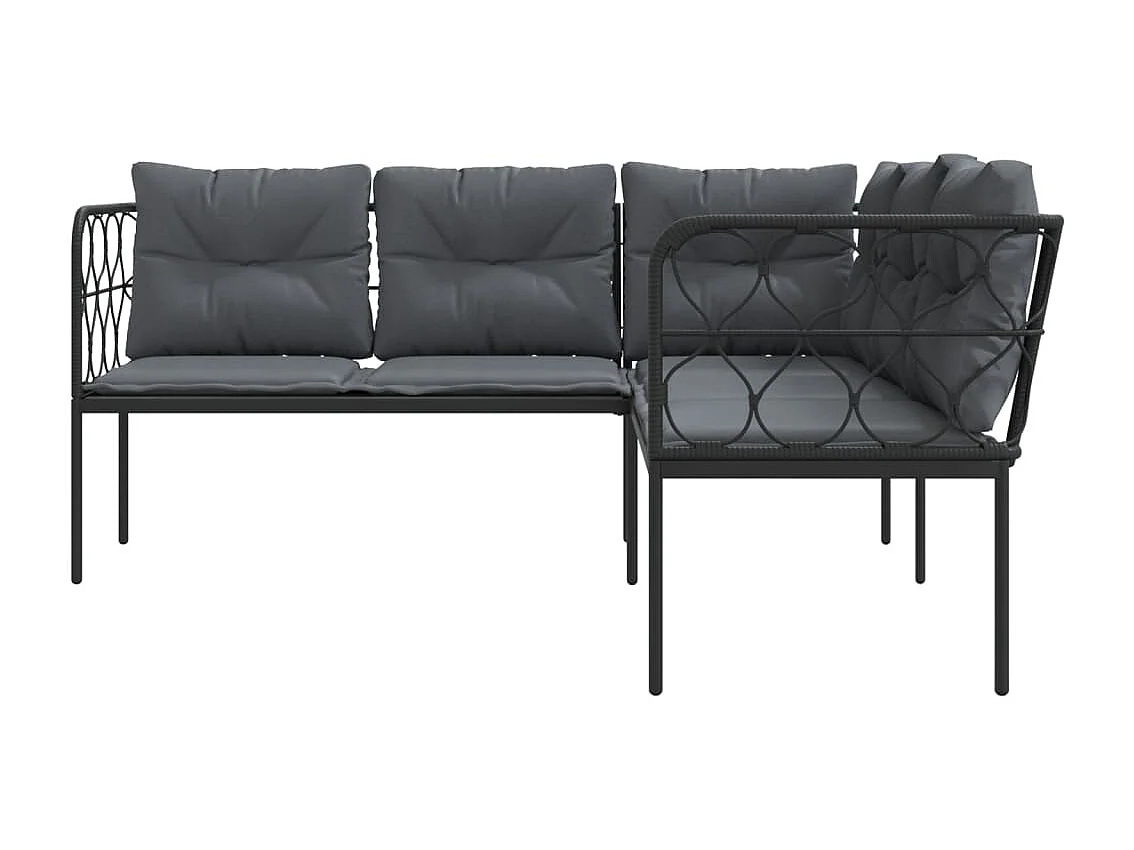 Canapé de jardin avec coussins forme de L noir acier textilène