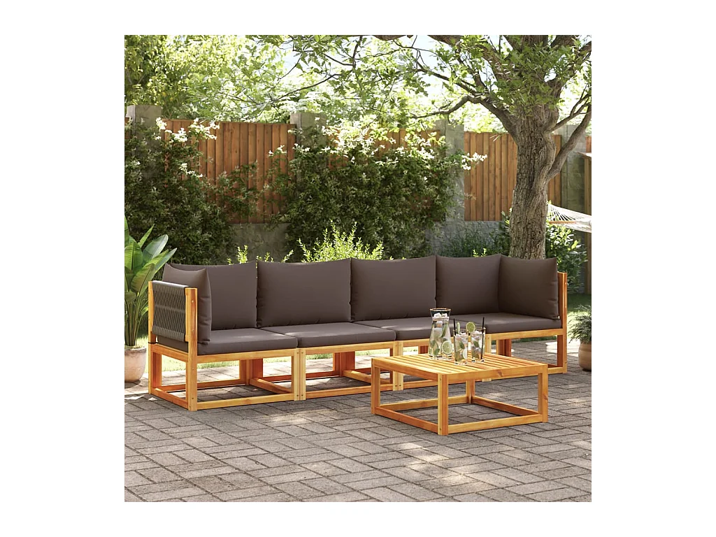 Mobili da giardino con cuscini 4 pezzi in legno massello di acacia