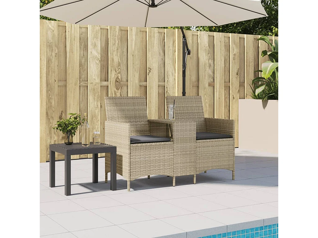 Canapé de jardin 2 places avec table et coussins résine tressée