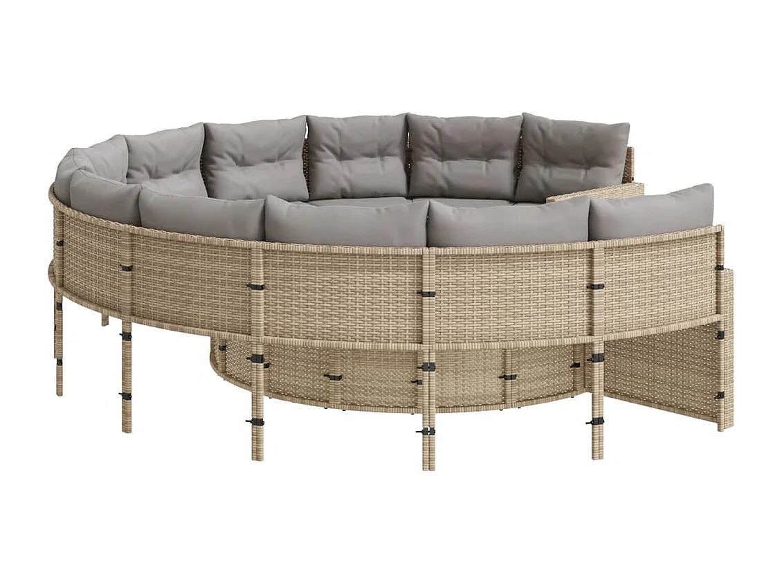 Canapé de jardin avec table coussins rond beige résine tressée