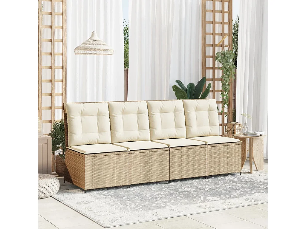 Divano da giardino reclinabile con cuscini in resina intrecciata beige