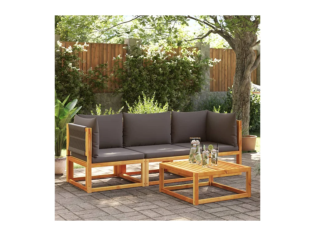 Salon de jardin avec coussins 3 pcs bois massif d'acacia