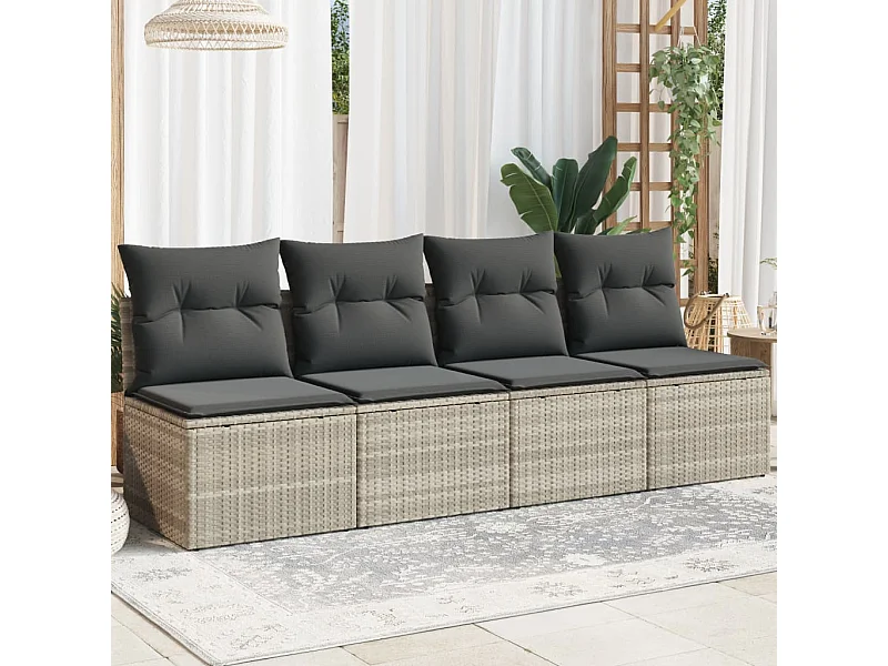 Canapé de jardin et coussins 4 places gris clair résine tressée