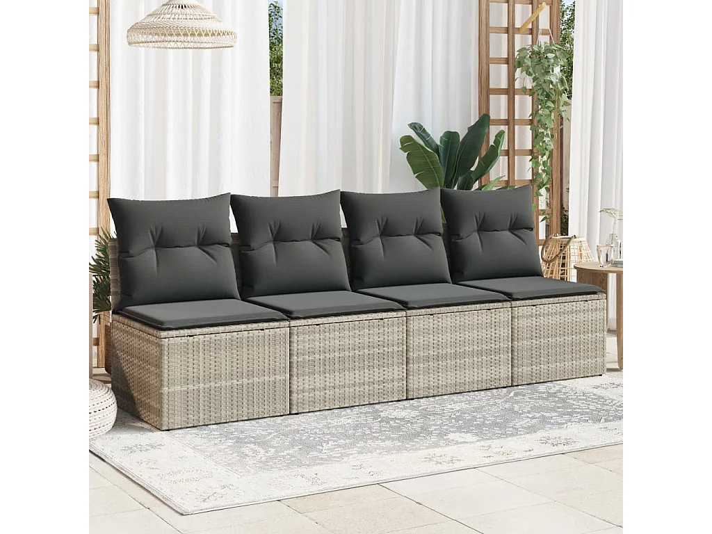 Canapé de jardin et coussins 4 places gris clair résine tressée