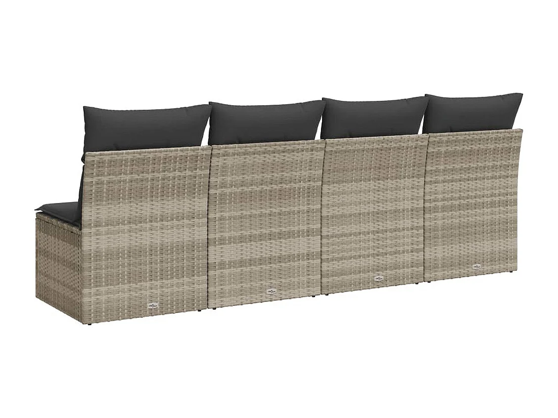 Canapé de jardin et coussins 4 places gris clair résine tressée