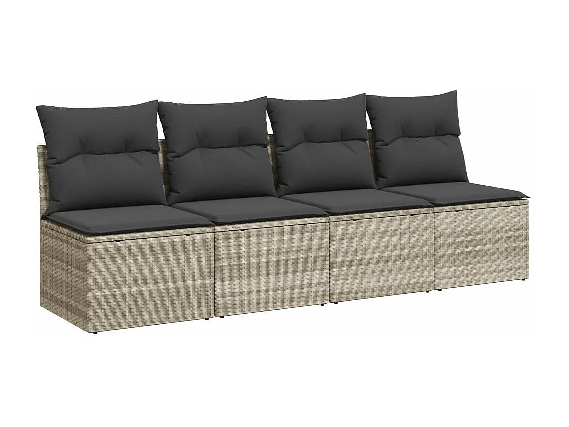 Canapé de jardin et coussins 4 places gris clair résine tressée