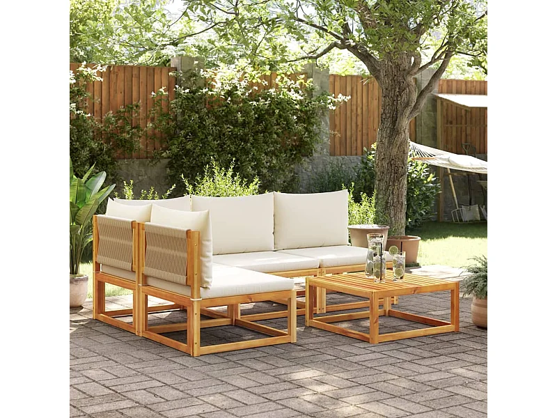 Muebles de jardín con cojines 5 piezas Madera maciza de acacia