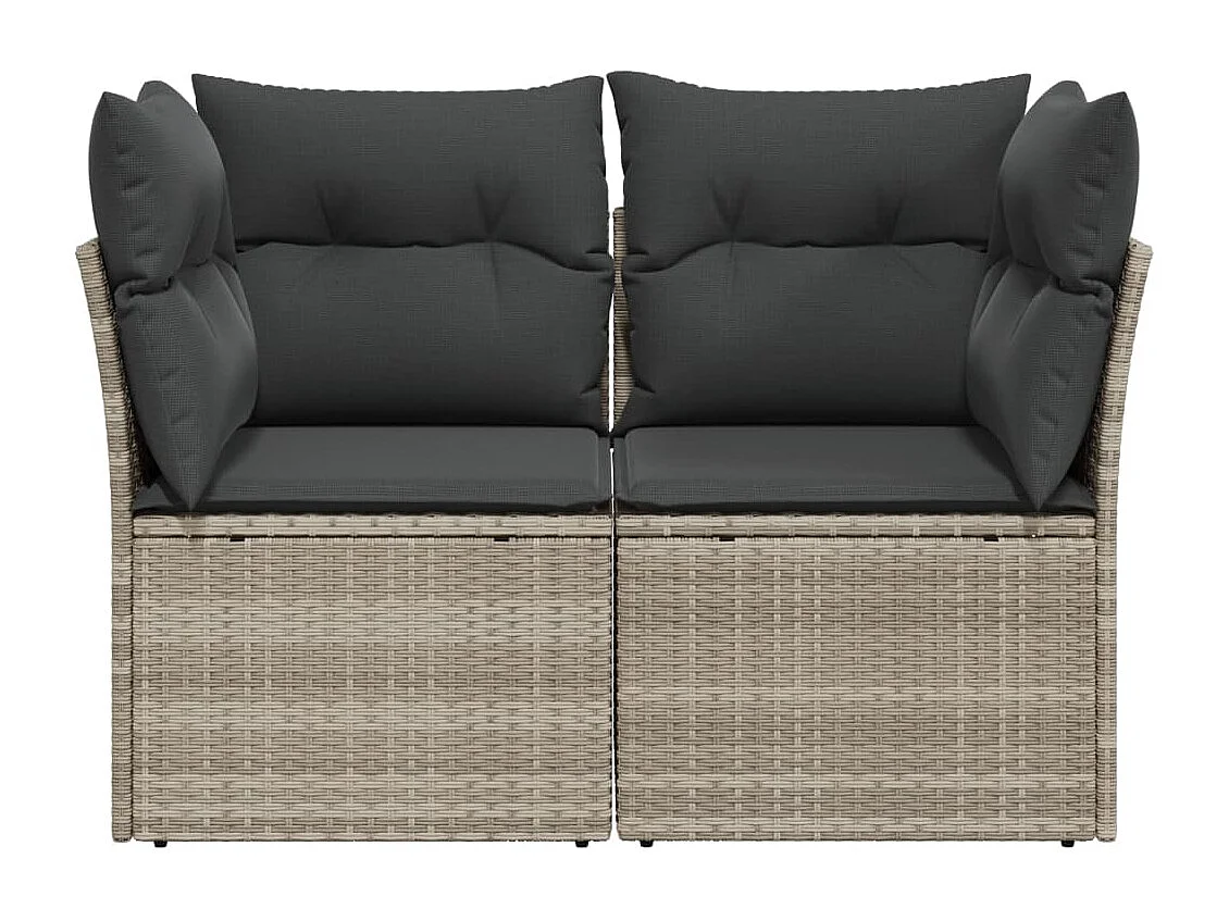 Sofá de jardín de 2 plazas y cojines de resina trenzada gris claro