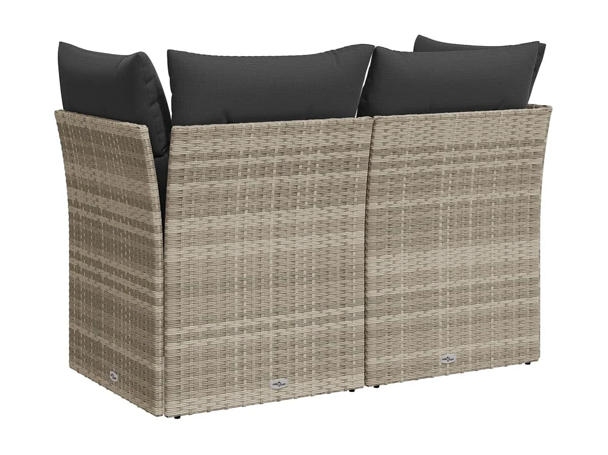 Sofá de jardín de 2 plazas y cojines de resina trenzada gris claro