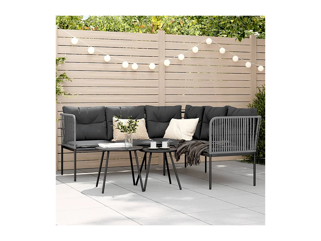 Canapé de jardin avec coussins forme de L noir acier textilène