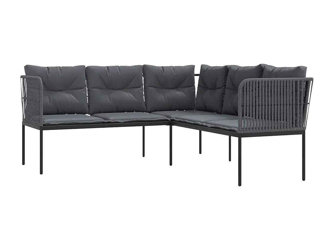 Canapé de jardin avec coussins forme de L noir acier textilène