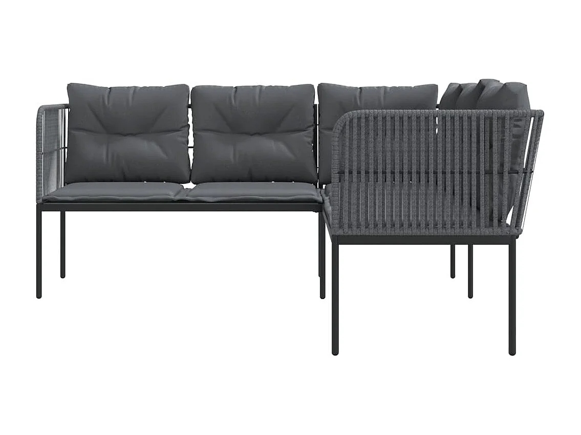 Canapé de jardin avec coussins forme de L noir acier textilène