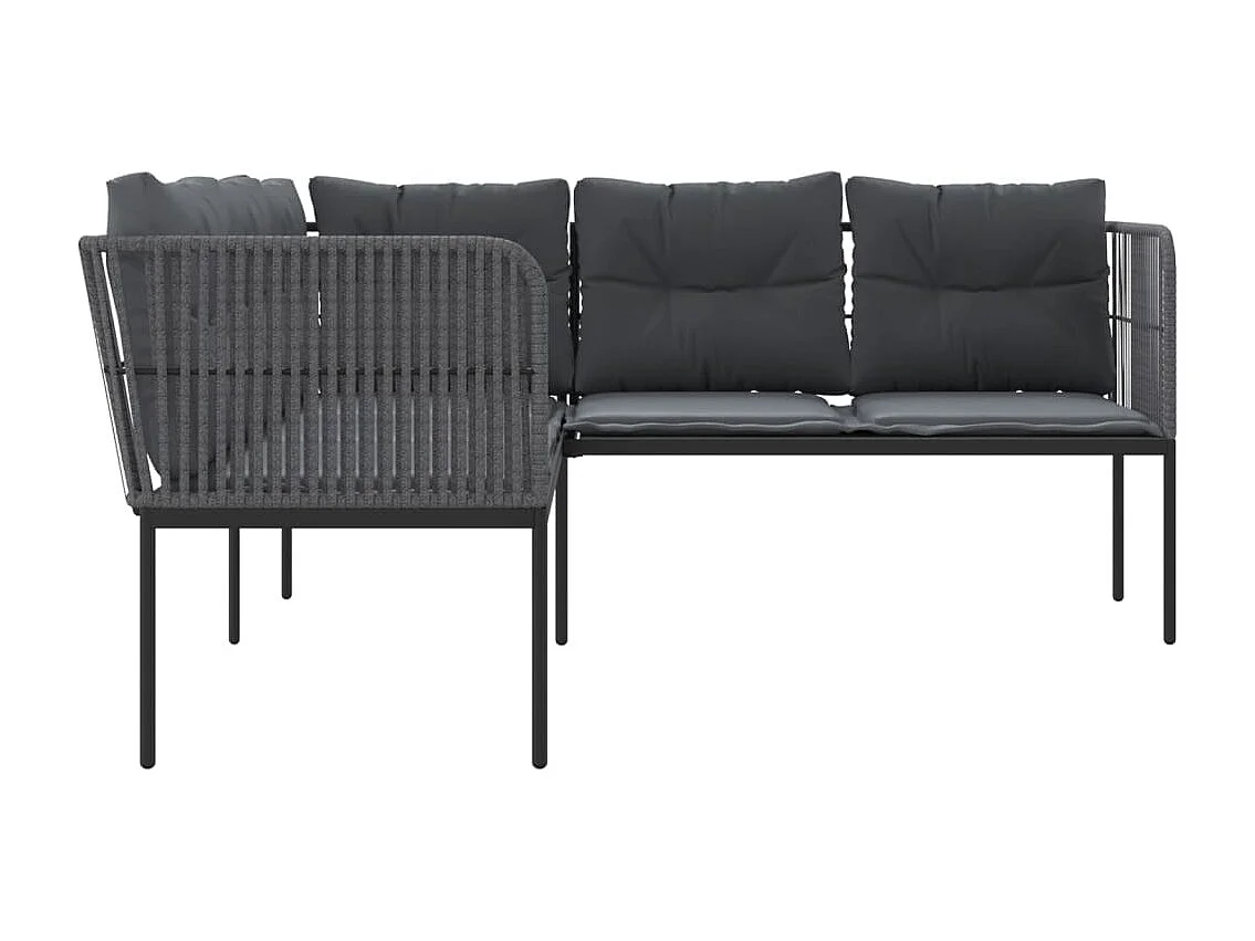 Canapé de jardin avec coussins forme de L noir acier textilène