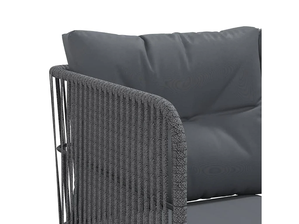 Canapé de jardin avec coussins forme de L noir acier textilène