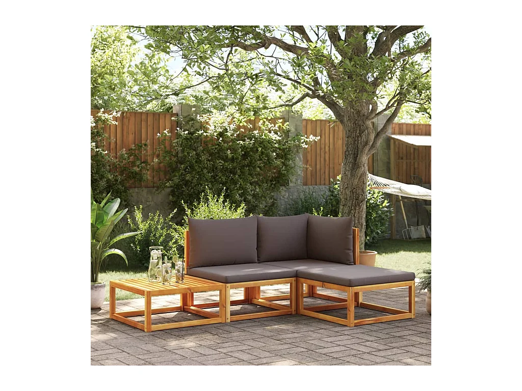 Mobili da giardino con cuscini 4 pezzi in legno massello di acacia
