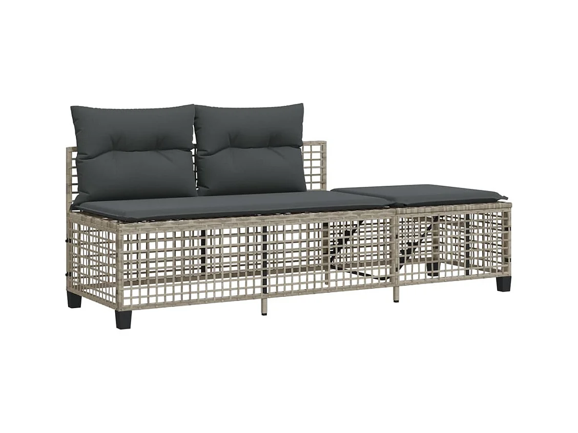 Salon de jardin d'angle avec coussins 3 pcs gris clair rotin