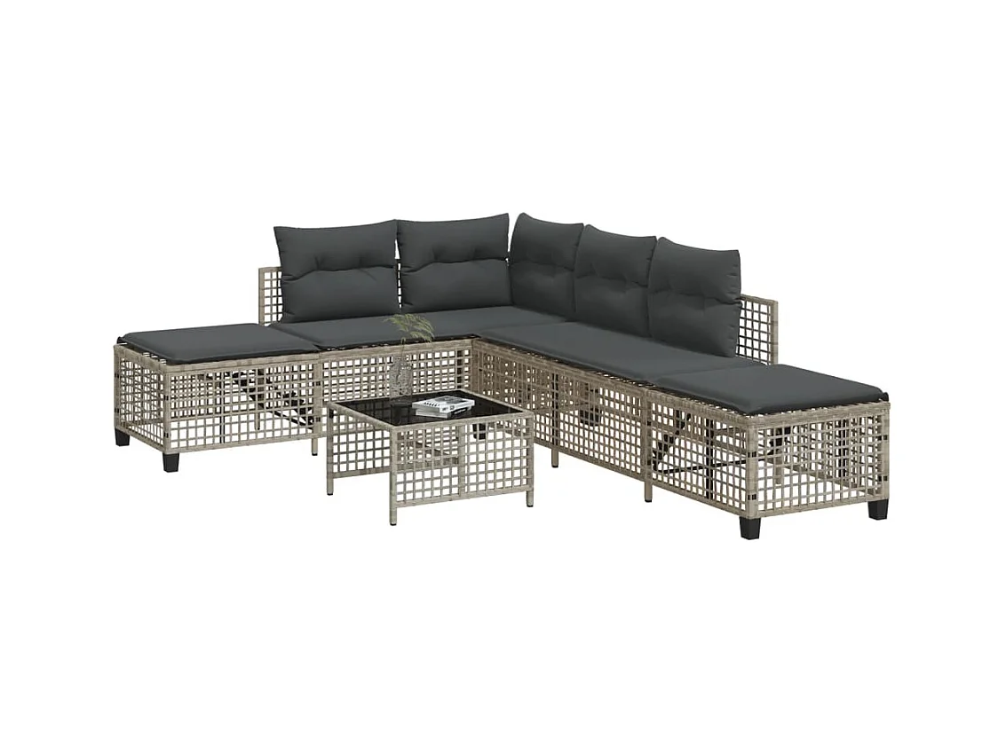 Salon de jardin d'angle avec coussins 3 pcs gris clair rotin