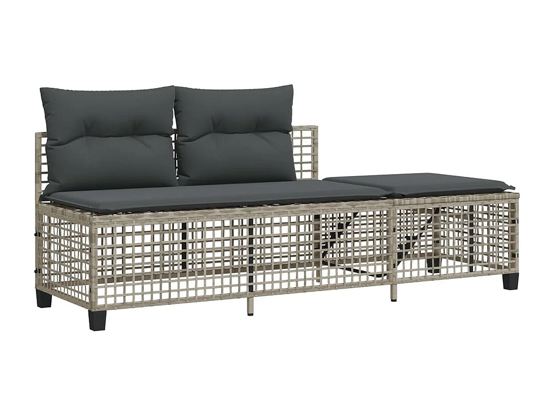 Salon de jardin d'angle avec coussins 3 pcs gris clair rotin