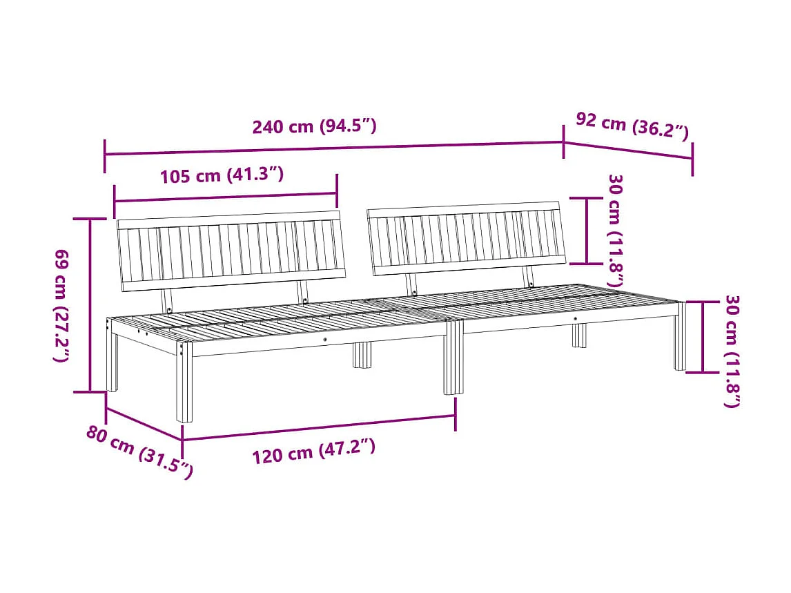 Canapés centraux palette de jardin 2 pcs bois massif d'acacia