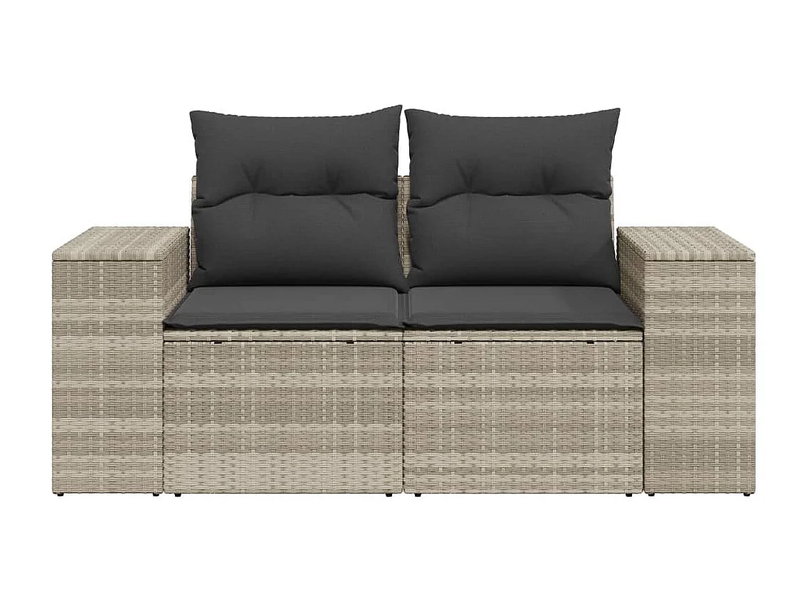 Canapé de jardin 2 places et coussins gris clair résine tressée