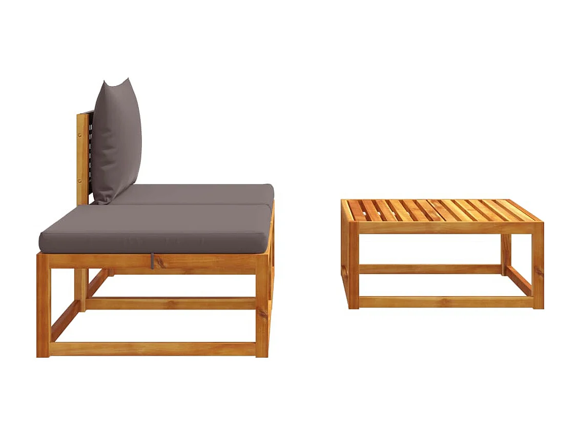 Salon de jardin avec coussins 3 pcs bois massif d'acacia