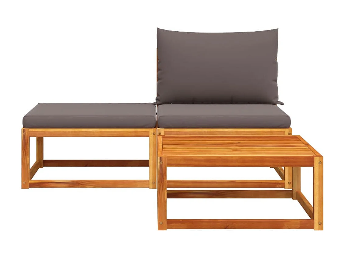 Salon de jardin avec coussins 3 pcs bois massif d'acacia