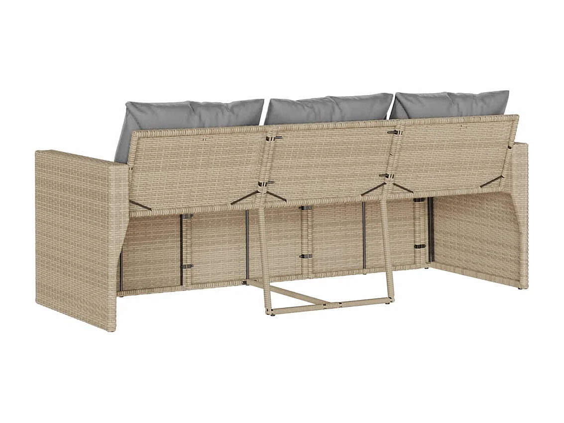 Canapé de jardin avec coussins 3 places beige résine tressée