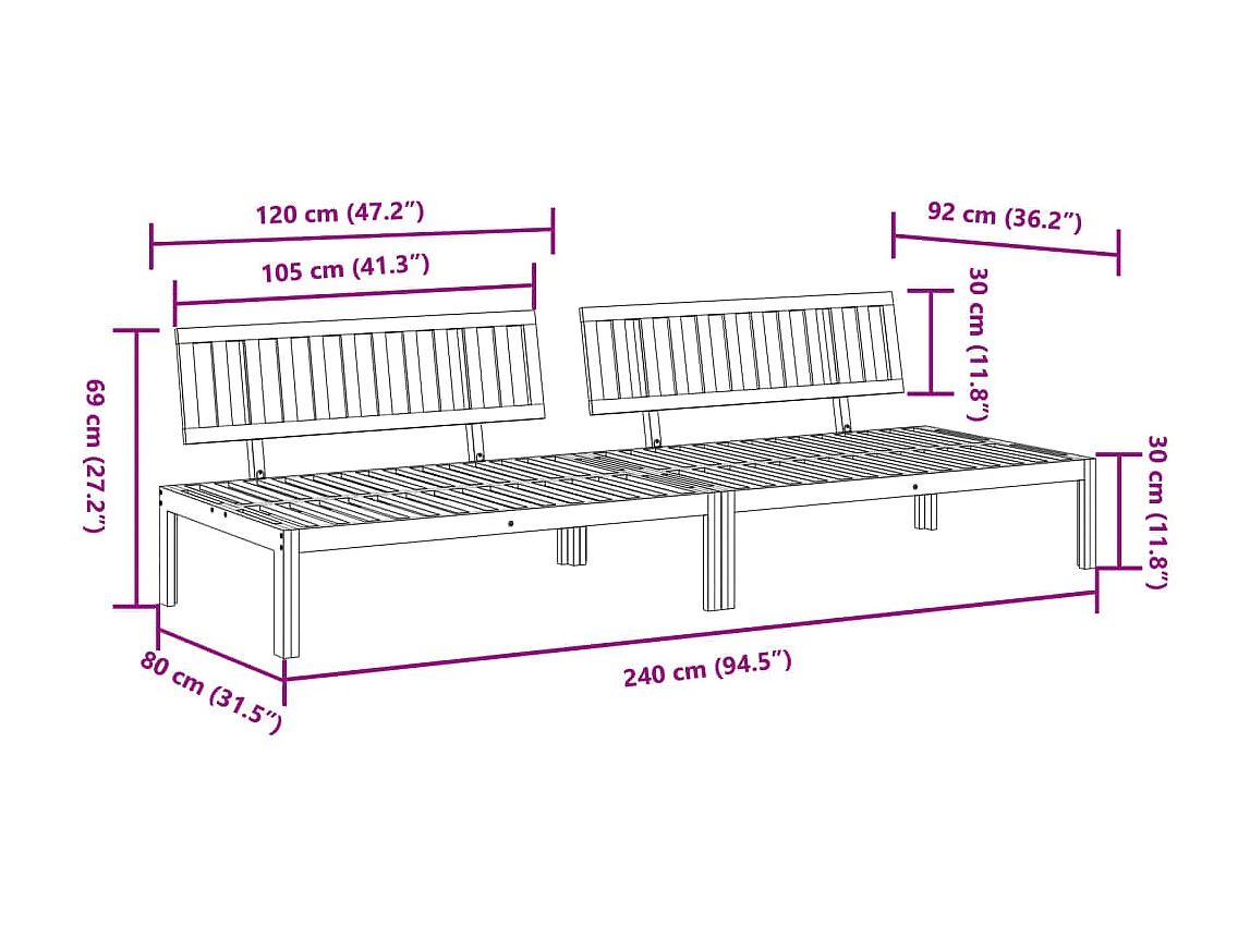Canapés centraux palette de jardin 2 pcs bois massif d'acacia