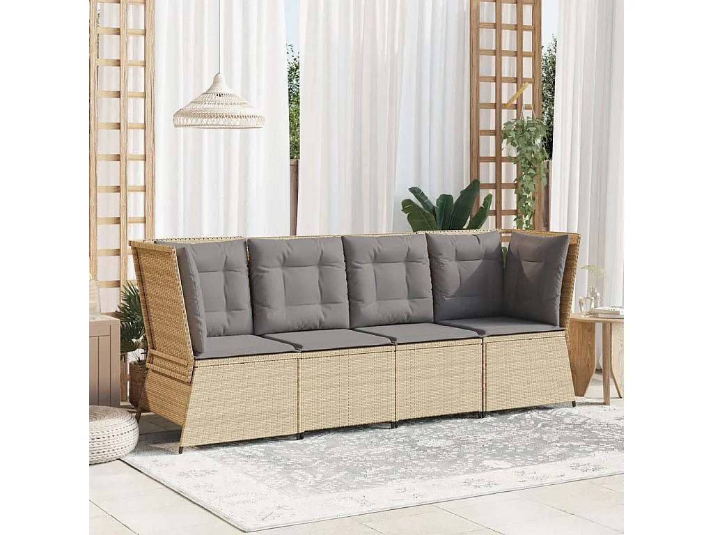 Canapé d'angle de jardin avec coussins beige résine tressée