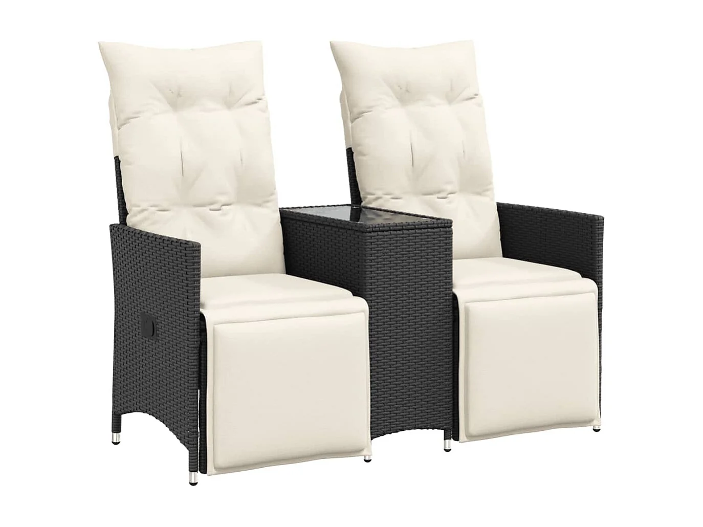 Canapé de jardin inclinable 2 places avec table noir poly rotin