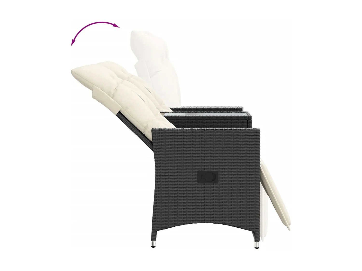 Canapé de jardin inclinable 2 places avec table noir poly rotin
