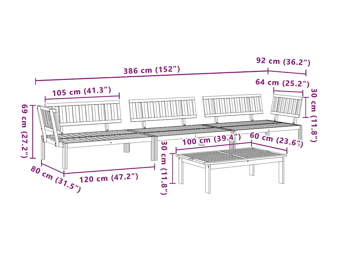 Salon palette de jardin 4 pcs bois d'acacia massif