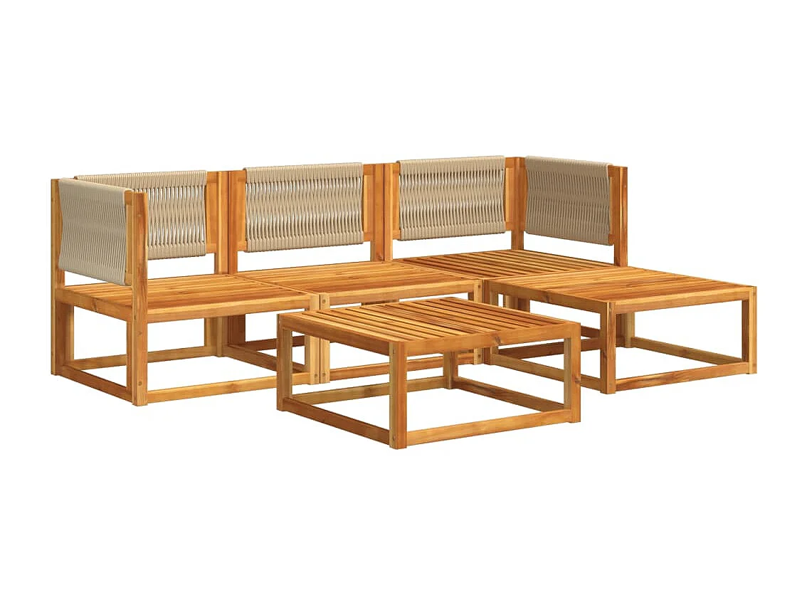 Salon de jardin avec coussins 5 pcs Bois d'acacia solide