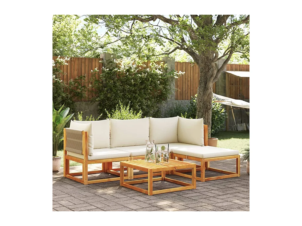 Salon de jardin avec coussins 5 pcs Bois d'acacia solide