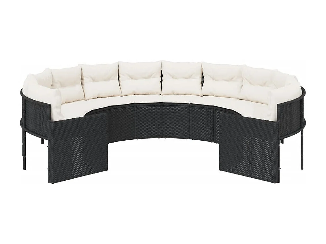 Canapé de jardin avec coussins rond noir résine tressée