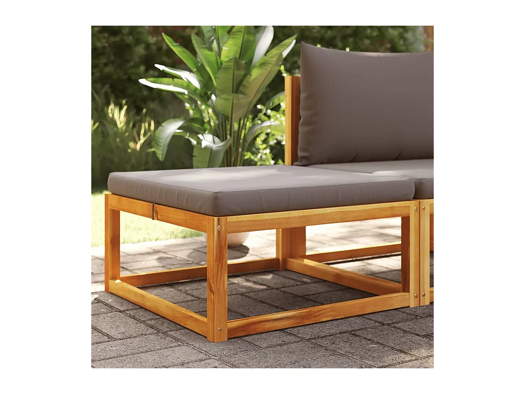 Repose-pied de jardin avec coussins bois massif d'acacia