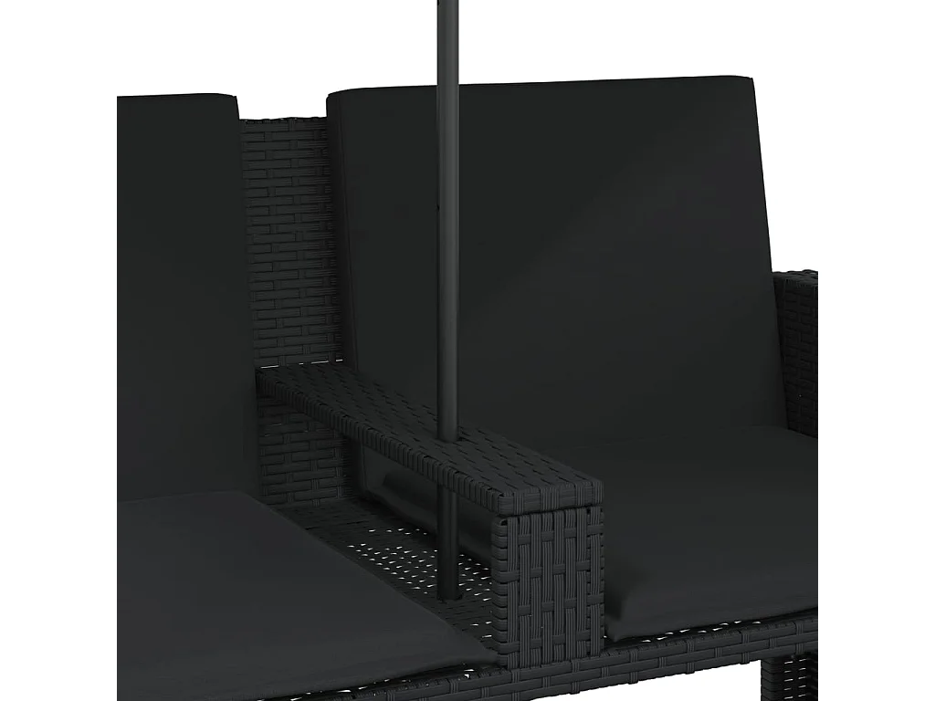 Canapé de jardin 2 places avec parasol et tabourets noir rotin